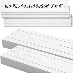 LOTMER 100 Sheets White Sentence Strips, 92LB/250gsm Cardstock Ruled Sentence Strips 3 x 17.5 Inches Sentence Strips for Teachers, Classrooms, Offices