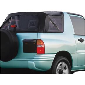 KUAFU Soft Top Compatible with 1999-2004 Suzuki Vitara Chevrolet Tracker Black Sailcloth Vinyl Tinted Plastic