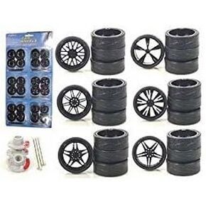 YMCtoys 1:18 Scale Model Car Black Spokes Rims Replacement 6Set