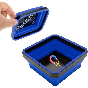 Collapsible Magnetic Parts Tray, 4.5 Inch Foldable Magnetic Square Silicone Tray, Tool Tray Set with Double-Sided Magnetic Base for Screw Bolts Nuts Pins, Car Accessories (Purple)