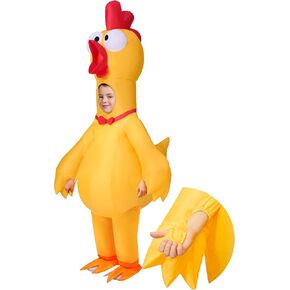 Spooktacular Creations Kids Halloween Inflatable Costumes, Scream Rubber Chicken Blow Up Costumes, Yellow Full Body Inflatable Suit with Squeakers for Halloween Costume Cosplay Themed Parties