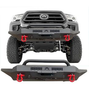Steel Front Bumper Compatible for Toyota Tacoma 2016-2023 pick up assembled with two Wings & Winch plate-Textured black