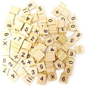 Honbay 100PCS Wooden Scrabble Tiles Numbers Symbols Tiles for Craft Projects, Games, Early Childhood Education