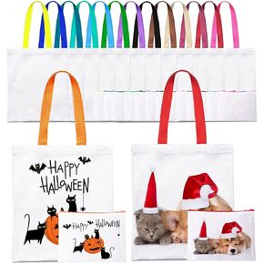 OLSUNOR 30 Pack Sublimation Blanks Bags, DIY Heat Transfer Cosmetic Makeup Tote Bags Reusable Grocery Canvas Shopping Bags For DIY, Halloween, Christmas Craft Gift (15 Colors)