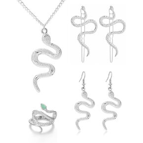 6PCS Medusa Costume Accessories Halloween Medusa Snake Jewelry Set Necklace Earring Hairpin Tension Snake Ring Greek Goddess Festival Cosplay Party Dress Up for Women Men
