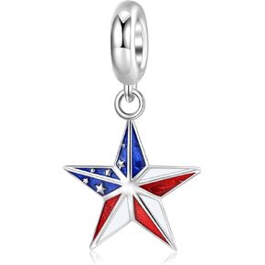 American Flag Charm Beads Pendant Pentagram shape Sparkling DIY Charms Beads fit Women European Bracelets Necklace