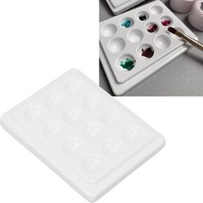 Porcelain Paint Palette, Ceramic Paint Palette Pure Color with Cover, 12 Wells White Watercolor Palette, for Home Nail Art Painting