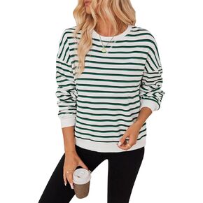 Women's Striped Long Sleeve Crew Neck Pullover Sweatshirt Oversized Y2K Shirt Tops 2024 Fall Fashion Clothes