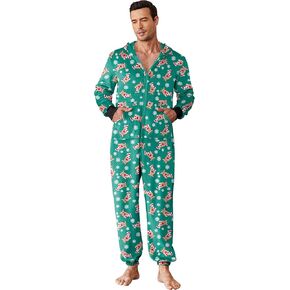 Ekouaer Mens Onesie Pajamas One Piece Christmas Pajama Set Zipper Up Onesie Pajama Sleepwear S-XXL