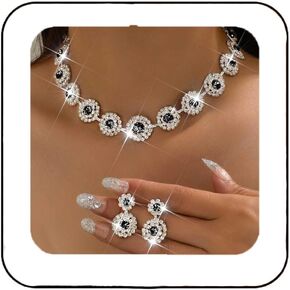 Unicra Bridal Wedding Jewelry Set Silver Rhinestone Necklace Earrings Sets Formal Costume Jewelry for Women and Brides