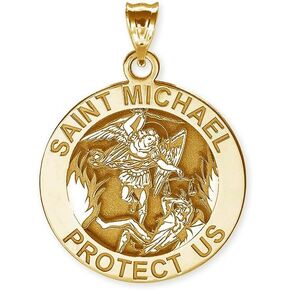 PicturesOnGold.com 14K Yellow Gold Saint Michael Religious Medal - 1 Inch Size of a Quarter