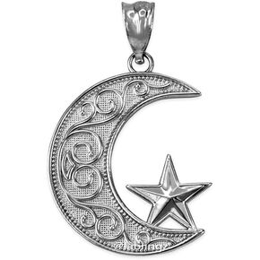 LA BLINGZ Sterling Silver Islamic Crescent Moon Pendant