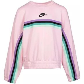 Nike Girl's Striped Crew Neck Sweatshirt (Toddler/Little Kids) Arctic Punch 6X Little Kid