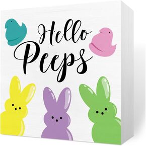 Rustic Farmhouse Easter Bunny Decorations Spring Home Office Desk Decor Wood Box Sign Cubicle Shelf Wall Art Decor Gift Ideas for Her Candy Company 5 X 5 Inch