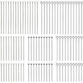 TOAOB 500pcs 8 Styles Stainless Steel Jewelry Making Pins Eye Pins 30mm 40mm 50mm Ball Head Pins Flat Head Pins Jewelry Pins Findings for Earring Bracelet Jewelry Making