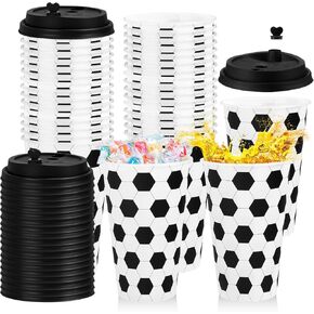 Layhit 24 Pack Soccer Cups Party Favors 16oz Plastic Reusable Tumbler Bulk with Lid Sports Ball Drinking Cups for Soccer Birthday Party Supplies Gifts Decorations