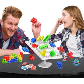 Tower Building Balance Board Game, Stacking Game for Family, 360° Drop Tower Swing Stack Attack Desktop Game for Kids & Adults, Parties Fun Games