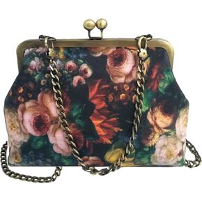 Women Small Retro Purse Vintage Top Handle Handbag Kiss Lock Shoulder Bag