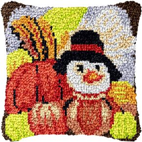 Thanksgiving Day Turkey Latch Hook Pillow Kit for Adults Throw Pillow Cover with Printed Canvas Crochet Yarn Needle Craft Easy DIY Handmade Cushion for Sofa Decoration 43x43cm(3)