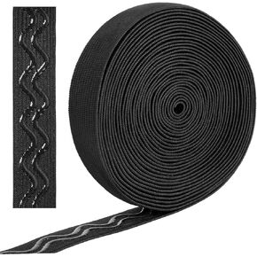 Xinjoduz Non-Slip Elastic Ribbon, 5.4 Yards 20 mm Wide Black Stretching Strap Webbing Belt Wave Silicone Gripper Tape for Clothing Elastic Band for Sewing DIY Clothing Crafts Sports Shorts