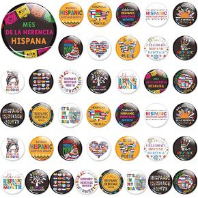 40Pcs Hispanic Heritage Month Button Pins - Spanish Speaking Countries Latino American Round Badge Festival Pinback Decoration for Activity Gift Party Favor Supplies Clothe Bag Accessories