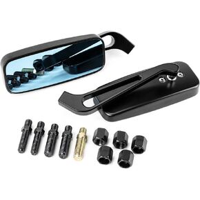 PSLER Rectangle Motorcycle Side Rear View Mirrors - 8mm/10mm fit for Road Glide Street Glide Sportster 48 883 120 Chopper Softail Bobber Cruiser - Black