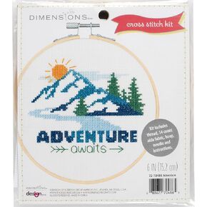 Dimensions 72-70486 Adventure Awaits Beginner's Counted Cross Stitch Kit, 6" Diameter, Multicolor, 5 Pieces