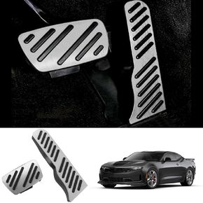 أغطية دواسة الفرامل والتسارع لسيارة Chevy Camaro 2016-2024 قطعتان من أغطية دواسات السيارة بدون حفر من سبائك الألومنيوم المضادة للانزلاق وغطاء دواسة الغاز وغطاء دواسة الفرامل ومجموعة الملحقات الداخلية (فضي)