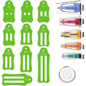 Bequilter 15 Sizes Fabric Bias Tape Maker Tools Set Fabric Sewing Quilting Bias Binding Maker Come with 40 pcs of Multi-Color Quilting Pins Jelly Roll Sasher Tool Set