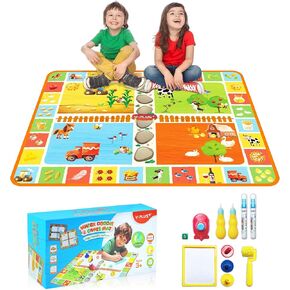 Water Doodle Mat Board Game, Painting Drawing Color Mat for Toddlers, Mess Free Magic Paint Montessori Toys for Kids Portable Activity - Theme Town