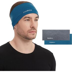 MIORICK 2 حزمة من عصابة الرأس من صوف ميرينو، عصابة رأس للتمرين للنساء والرجال، أربطة شعر غير قابلة للانزلاق وممتصة للرطوبة للجري in Kuwait