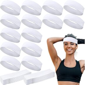 24 Pieces White Sweatbands Sport Sweat Headbands Workout Headbands for Men Women Running Basketball Yoga Outdoor Activities