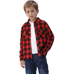 SANGTREE Boys and Mens Flannel Shirts Long Sleeve Button Down Plaid Shirts,Corduroy Collar