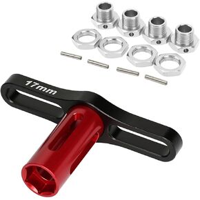 RC Aluminum 17mm Wheel Hex Nuts with Wheel Hub Wrench Repair Tool Set Upgrades Part for 1/8 RC Cars Trucks Off Road Buggy Arrma Typhon Kraton 6S 3S Traxxas E-Maxx E-Revo Mojave (Red)
