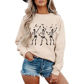 بلوزات نسائية للرقص على شكل هيكل عظمي للهالوين، قمصان بأكمام طويلة للموسم المخيف، بلوفر برقبة دائرية، بلوزات كبيرة الحجم in Kuwait