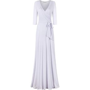 Women's 3/4 Sleeve Deep V-Neck Maxi Faux Wrap Solid Plus Size Dress