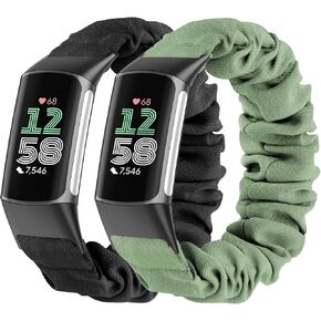 2 Pack Compatible with Fitbit Charge 6 Bands/Fitbit Charge 5 Bands for Women Men, Stretchy Scrunchie Elastic Fabric Cloth Strap Sport Wristbands Replacement for Fitbit Charge 5/6 Smartwatch