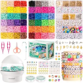 Beadact Clay Beads Bracelet Making Kit - 3 Boxes 48 Colors Clay Beads and 3 Types Letter Beads with Bead Spinner, Complete Friendship Bracelet Making Kit for Girls, Crafts Gift for Girls Ages 6-12