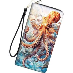 محافظ نسائية ذات سعة كبيرة، محفظة بمقبض للرجال والنساء، محفظة رفيعة وحامل بطاقات الائتمان، محفظة للهاتف الخلوي بحجب RFID للرجال والنساء، أخطبوط كبير in Kuwait