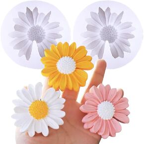 Wehous 2PCS Daisy Flower Silicone Mold 3D Flower Fondant Chocolate Cake Cupcake Topper Decoration Mold Unique Resin Candle Molds DIY Soap Wax Epoxy Resin Concrete Casting Polymer Clay Craft