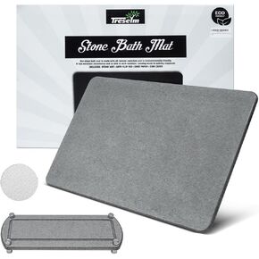 2PC Rollable Stone Bath Mat and Soft Diatomaceous Earth Bath Mat with Anti Slip Pad and Brush, Super Absorbent and Quick Drying Mat for Shower, Sink & Kitchen (15x23) (Light Grey)