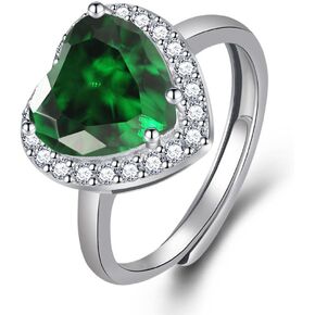 LRGKMCWTOB Heart Shaped Cut Zircon 2 Ct Heart Shaped-Cut Halo Bridal Ring 925 Silver Ring Vintage Pink Zircon Ring Blue Gem Ring Emerald Ring Fashion Garnet Ring Open Adjustable Ring(Green）