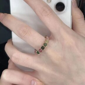 LRGKMCWTOB Gold Wire Plated Border Colorful Jade Beaded Ring Colorful Jade Tourmaline Ring Fashion Beaded Ring Colored Agate Ring Jade Ring Crystal Gold Ring Gemstone Jewelry Adjustable Opening Ring