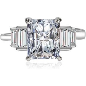 LRGKMCWTOB Precision Cut Zircon 2 Ct Square-Cut Halo Bridal Ring 925 Silver Vintage Pink Zircon Ring Sapphire Topaz Emerald Ring Fashion Jewelry Full Diamond Dazzling Ring Open Adjustable Ring(White）