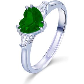 925 Sterling Silver Heart Cut Simulated Blue/Red/Jade and Cubic Zirconia Women's Engagement Promise Ring Adjustable(Green)