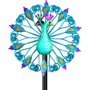 59 Inch Metal Peacock Wind Spinner, Double Wind Sculpture Metal Windmill Outdoor Décor, 360 Degrees Kinetic Wind Catcher Wind Mills for Garden Patio Yard Decor (Peacock B)