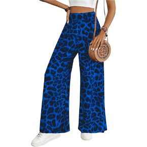 SweatyRocks Women's Leopard Print High Waisted Wide Leg Pants Casual Long Trousers