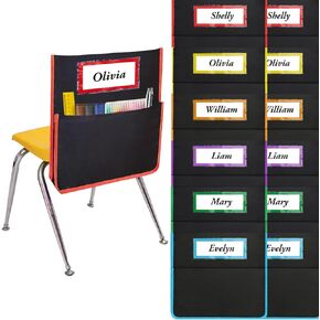 12 Pcs Classroom Chair Pockets, 17 x 15 inch Chair Pockets For Classroom, Seat Sacks for Classroom Chairs, Buddy Pocket, Chart Seat Back Organizer with Name Tag