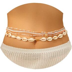 African Waist Beads for Women, Colorful Layered Shell Belly Beads for The Waist, Plus Size Waist Beads Waist Chain Belly Chain Sexy Bikini Beach Body Jewelry Body Accessories for Girl