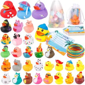 121 Pcs Cruise Ducks Tags Kits including 30 Pcs Cruising Ducks with 30 Pcs Cruise Duck Tags and 30 Pcs Rubber Bands Assorted Rubber Ducks 30 Gift Bags and 1 Large Storage Bag for Cruise Ship Ducks